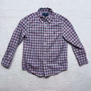 Ralph Lauren Boys Plaid Button Down Shirt Long Sleeve Blue Red Size 6